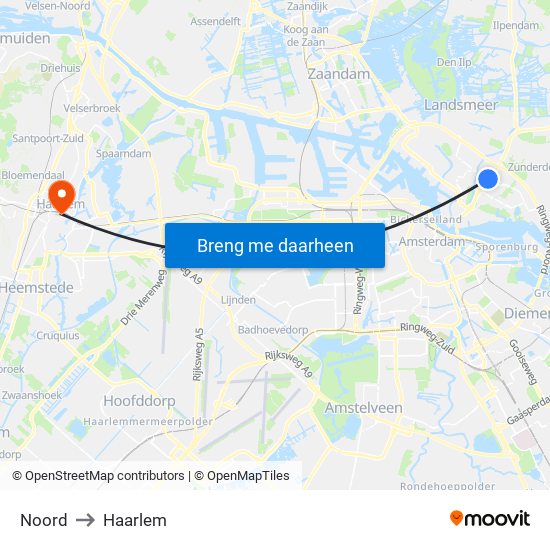 Noord to Haarlem map