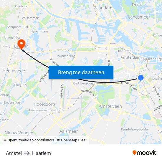 Amstel to Haarlem map