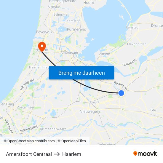 Amersfoort Centraal to Haarlem map