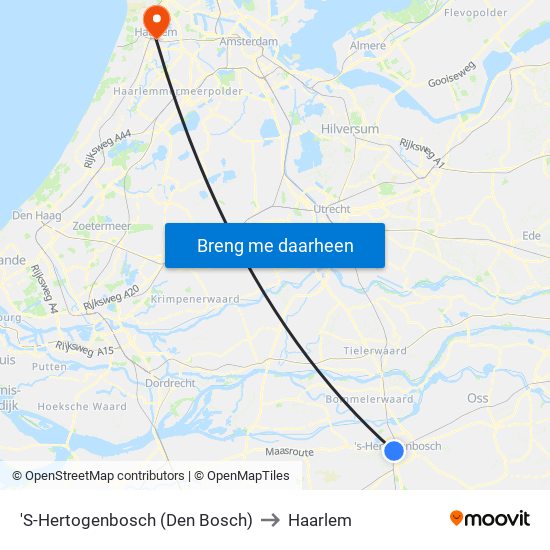 'S-Hertogenbosch (Den Bosch) to Haarlem map