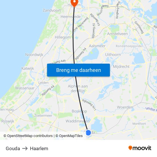 Gouda to Haarlem map