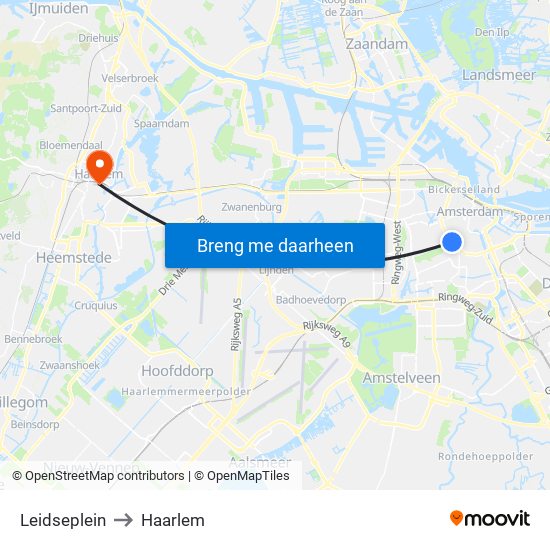 Leidseplein to Haarlem map