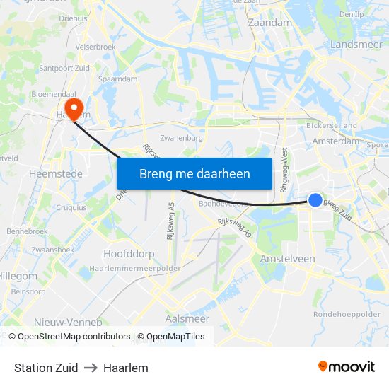 Station Zuid to Haarlem map