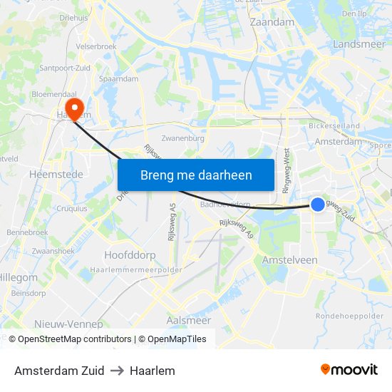 Amsterdam Zuid to Haarlem map