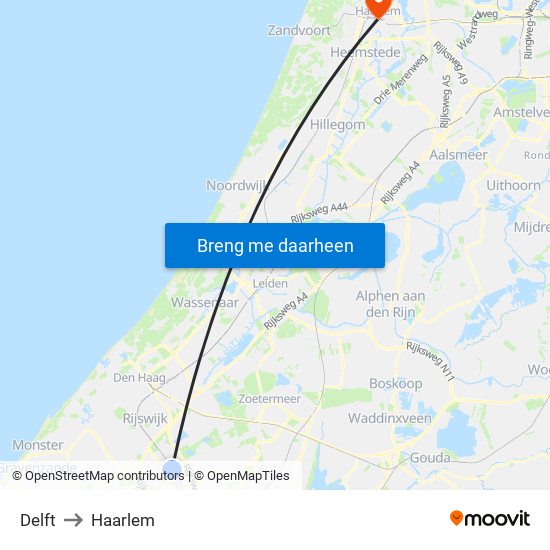Delft to Haarlem map