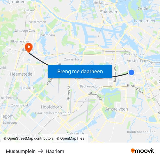 Museumplein to Haarlem map