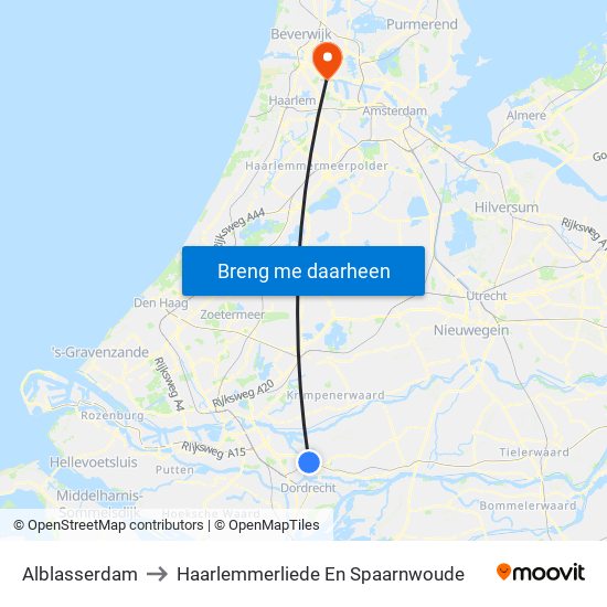 Alblasserdam to Haarlemmerliede En Spaarnwoude map