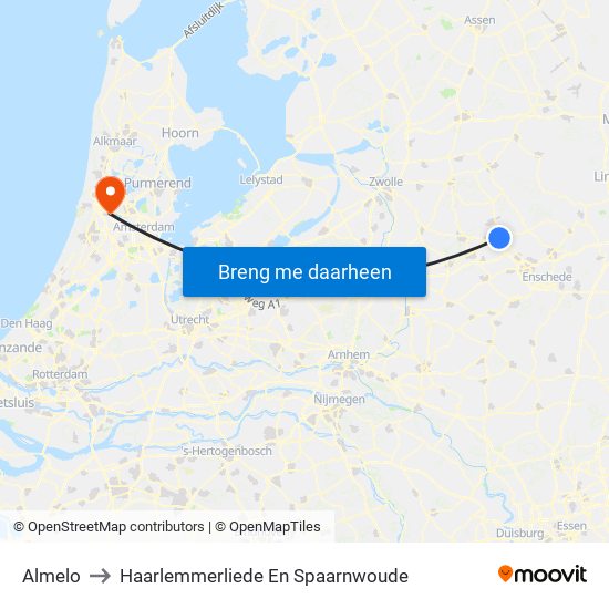 Almelo to Haarlemmerliede En Spaarnwoude map