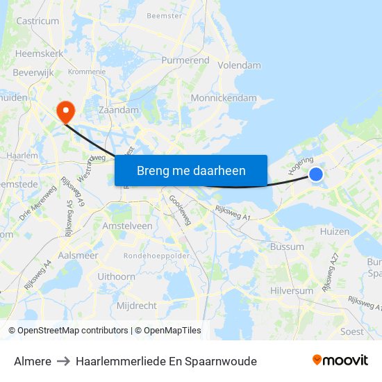 Almere to Haarlemmerliede En Spaarnwoude map