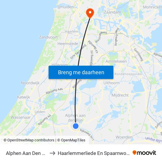 Alphen Aan Den Rijn to Haarlemmerliede En Spaarnwoude map