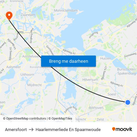Amersfoort to Haarlemmerliede En Spaarnwoude map