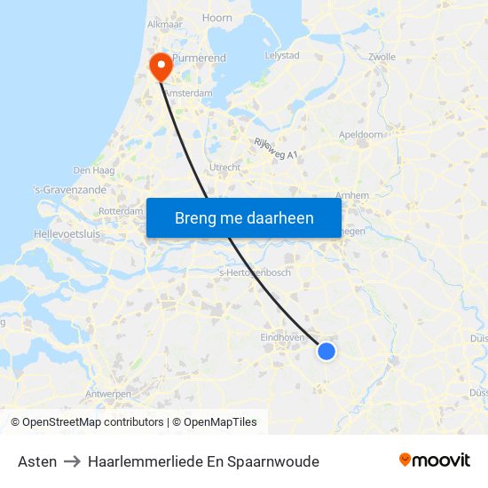 Asten to Haarlemmerliede En Spaarnwoude map