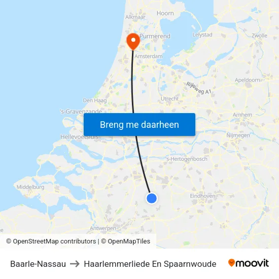 Baarle-Nassau to Haarlemmerliede En Spaarnwoude map