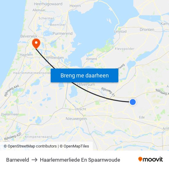 Barneveld to Haarlemmerliede En Spaarnwoude map