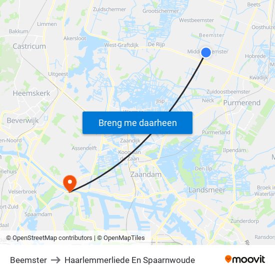Beemster to Haarlemmerliede En Spaarnwoude map