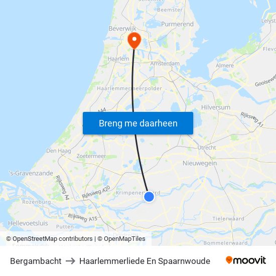 Bergambacht to Haarlemmerliede En Spaarnwoude map