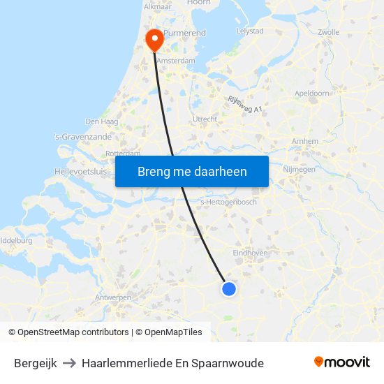 Bergeijk to Haarlemmerliede En Spaarnwoude map