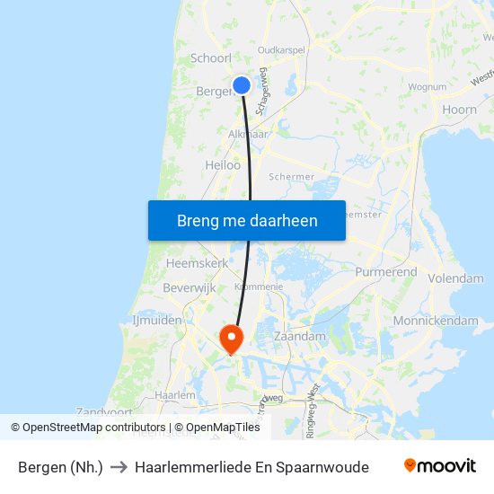 Bergen (Nh.) to Haarlemmerliede En Spaarnwoude map