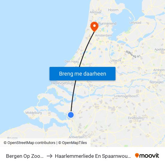 Bergen Op Zoom to Haarlemmerliede En Spaarnwoude map