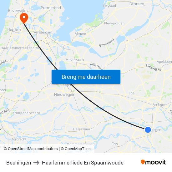 Beuningen to Haarlemmerliede En Spaarnwoude map