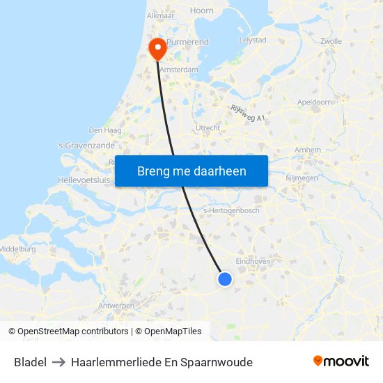 Bladel to Haarlemmerliede En Spaarnwoude map