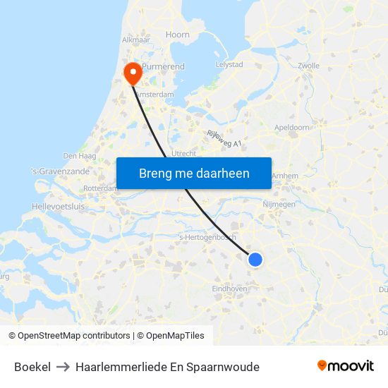 Boekel to Haarlemmerliede En Spaarnwoude map