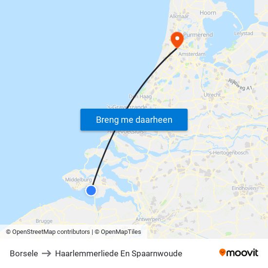 Borsele to Haarlemmerliede En Spaarnwoude map