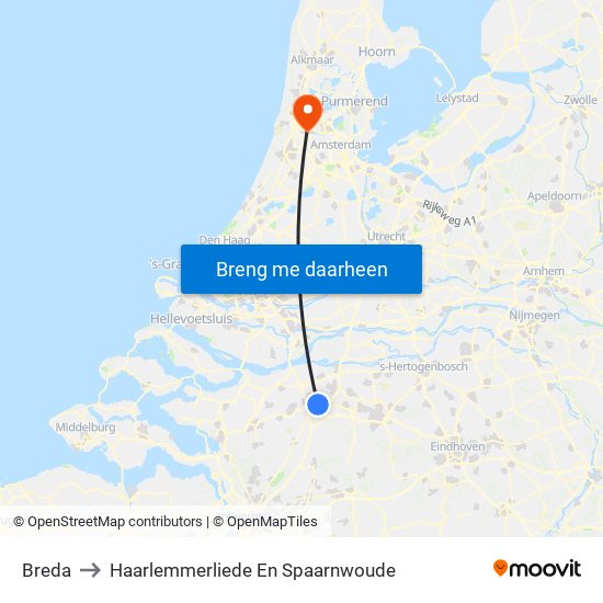 Breda to Haarlemmerliede En Spaarnwoude map