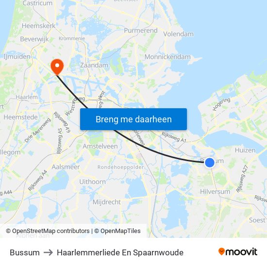 Bussum to Haarlemmerliede En Spaarnwoude map
