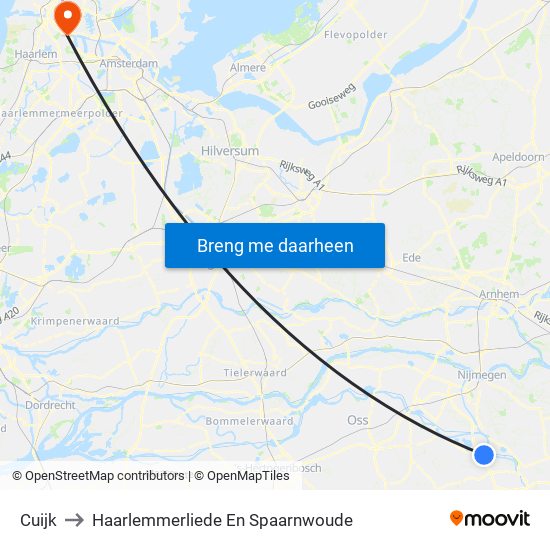 Cuijk to Haarlemmerliede En Spaarnwoude map