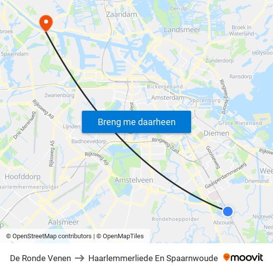 De Ronde Venen to Haarlemmerliede En Spaarnwoude map