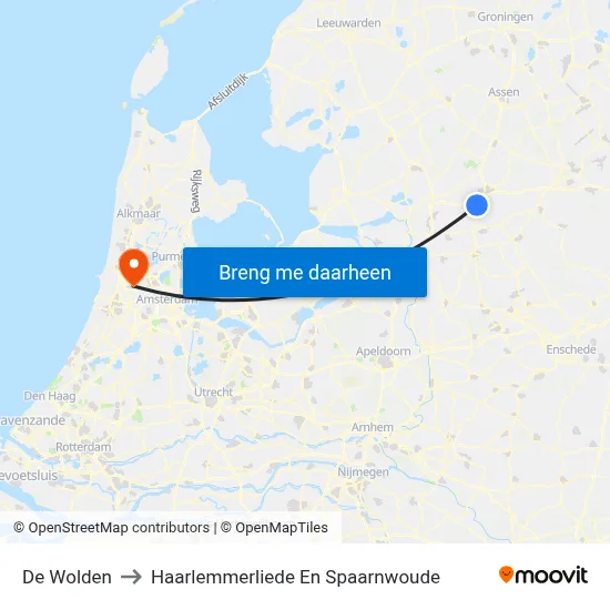 De Wolden to Haarlemmerliede En Spaarnwoude map