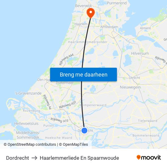 Dordrecht to Haarlemmerliede En Spaarnwoude map