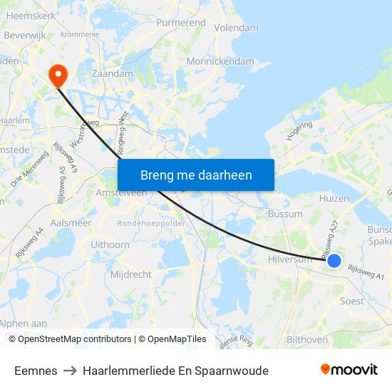 Eemnes to Haarlemmerliede En Spaarnwoude map
