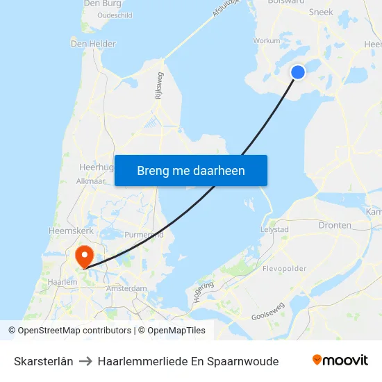 Skarsterlân to Haarlemmerliede En Spaarnwoude map