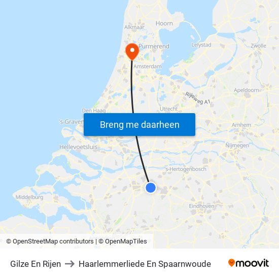 Gilze En Rijen to Haarlemmerliede En Spaarnwoude map