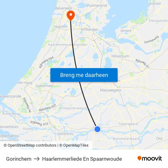 Gorinchem to Haarlemmerliede En Spaarnwoude map