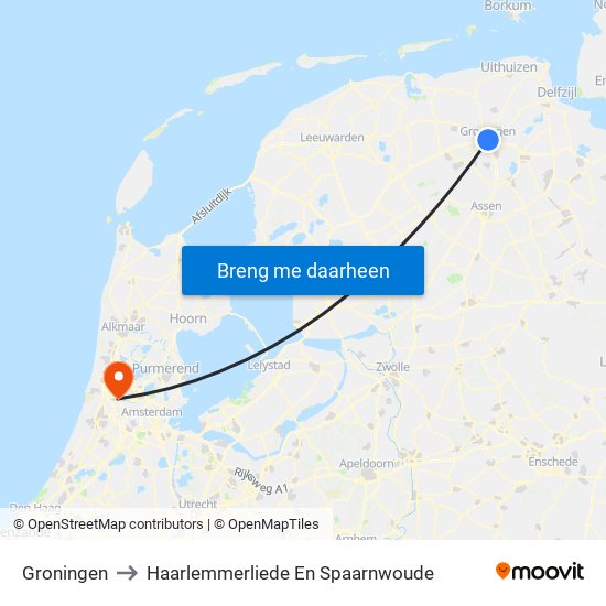 Groningen to Haarlemmerliede En Spaarnwoude map