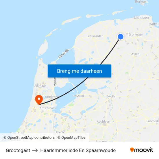 Grootegast to Haarlemmerliede En Spaarnwoude map