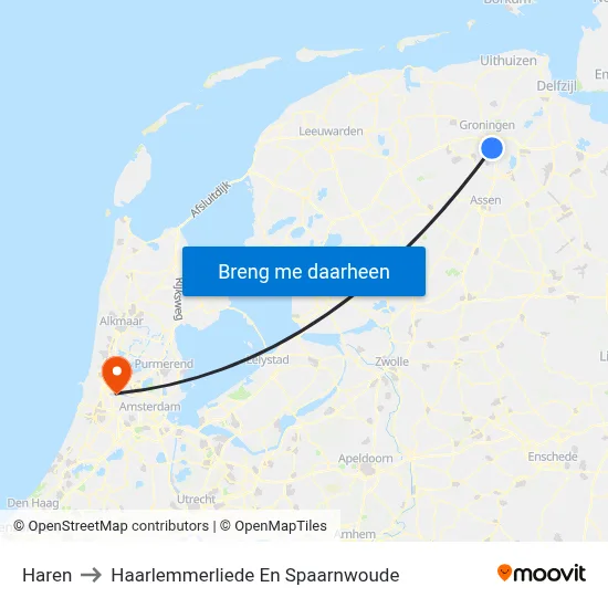 Haren to Haarlemmerliede En Spaarnwoude map