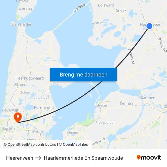 Heerenveen to Haarlemmerliede En Spaarnwoude map