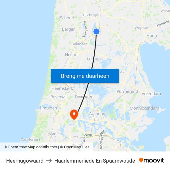 Heerhugowaard to Haarlemmerliede En Spaarnwoude map