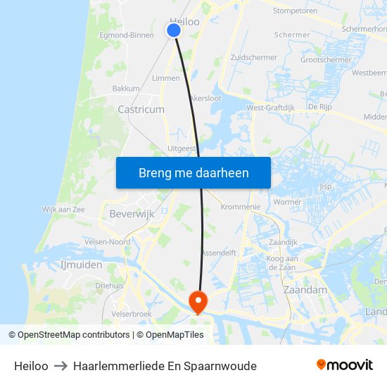 Heiloo to Haarlemmerliede En Spaarnwoude map