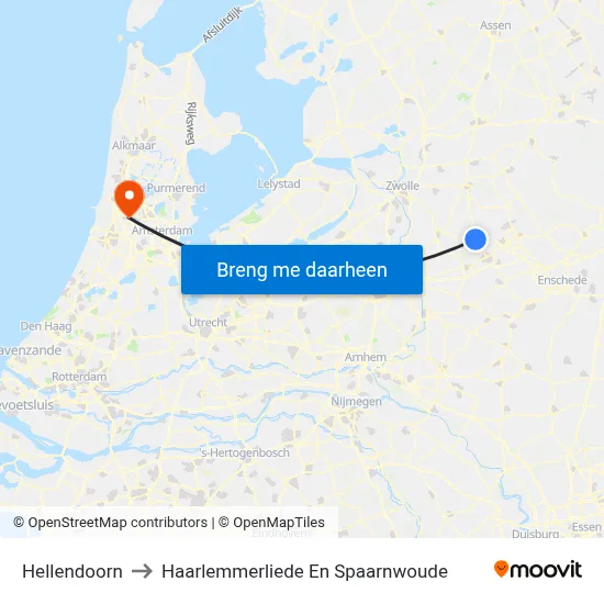 Hellendoorn to Haarlemmerliede En Spaarnwoude map
