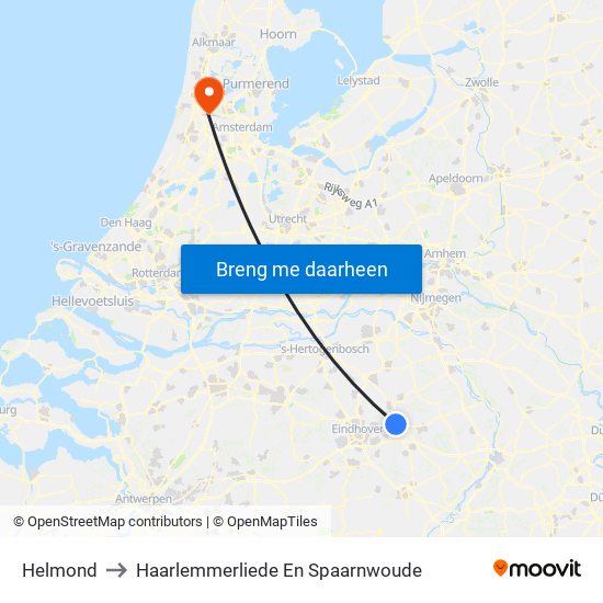 Helmond to Haarlemmerliede En Spaarnwoude map