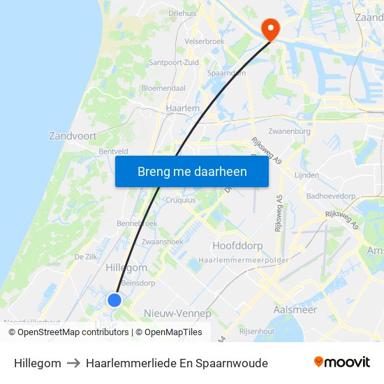 Hillegom to Haarlemmerliede En Spaarnwoude map