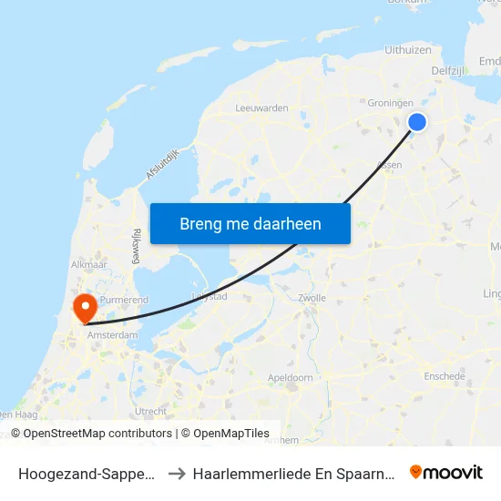 Hoogezand-Sappemeer to Haarlemmerliede En Spaarnwoude map