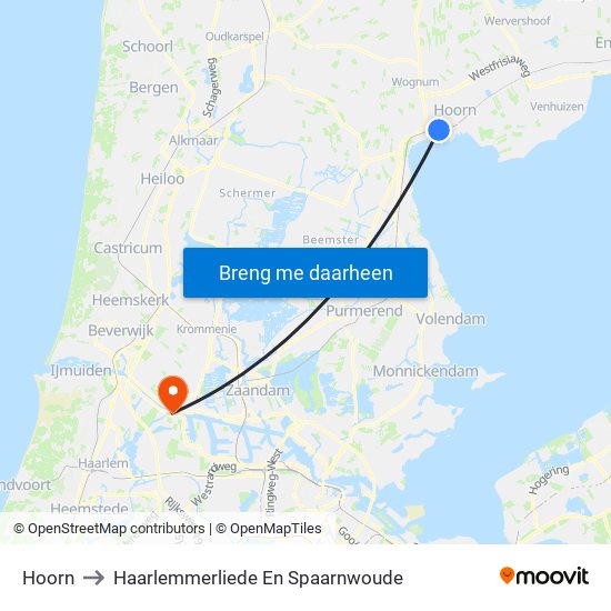 Hoorn to Haarlemmerliede En Spaarnwoude map