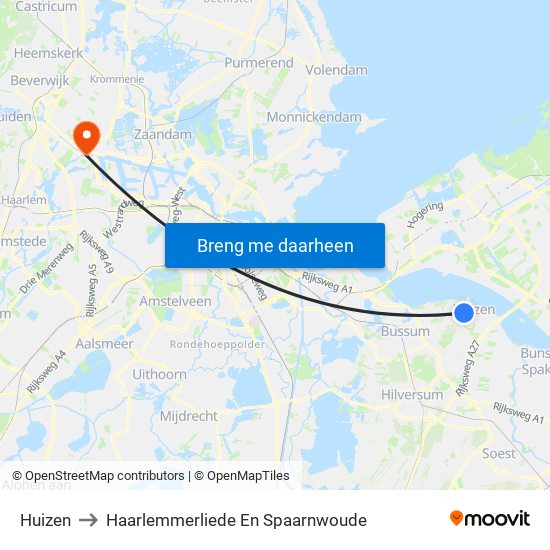 Huizen to Haarlemmerliede En Spaarnwoude map