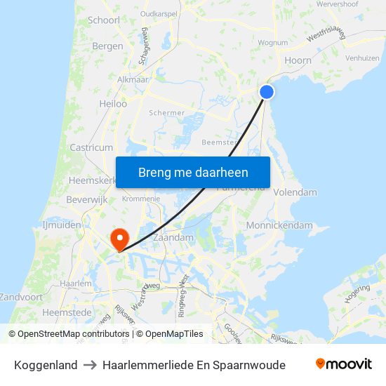 Koggenland to Haarlemmerliede En Spaarnwoude map